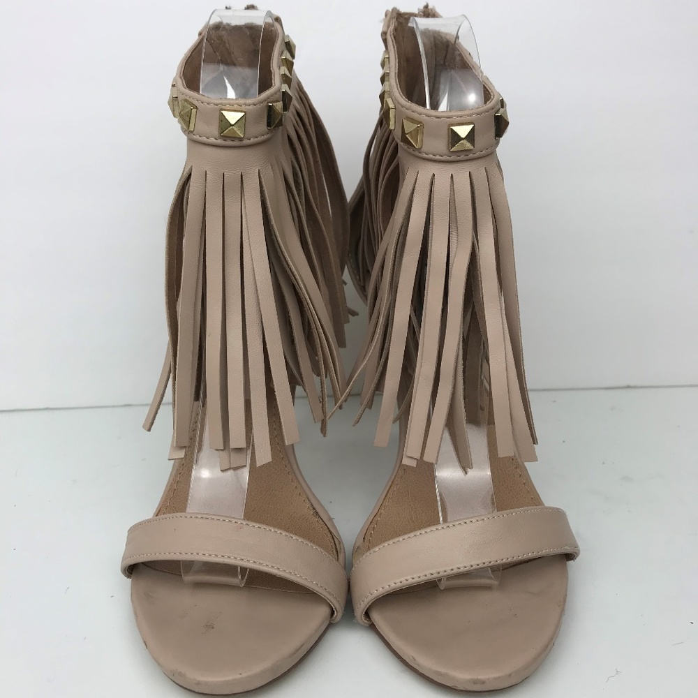 Steve Madden Fringe gold studded nude heels‎ sandal